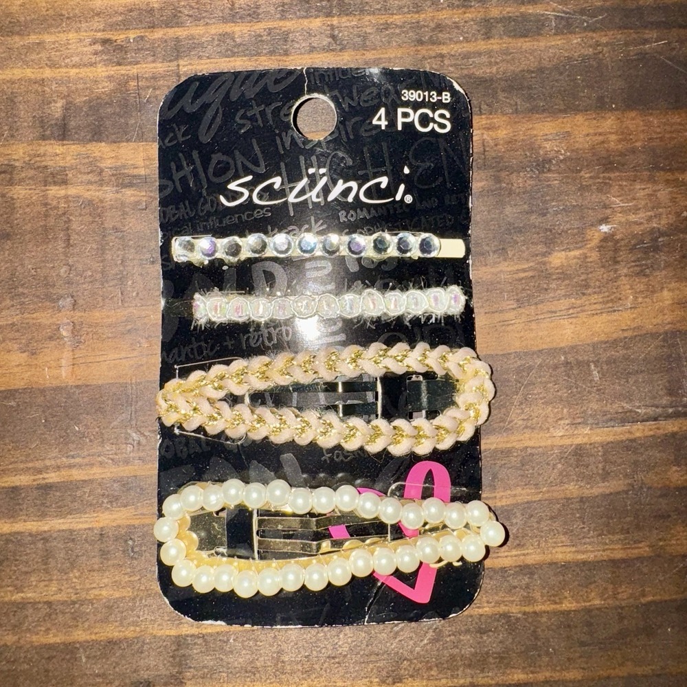 Scunci Collection Hair Bobby‎ Pins / Clips 4pk Gold Rhinestones Embellished